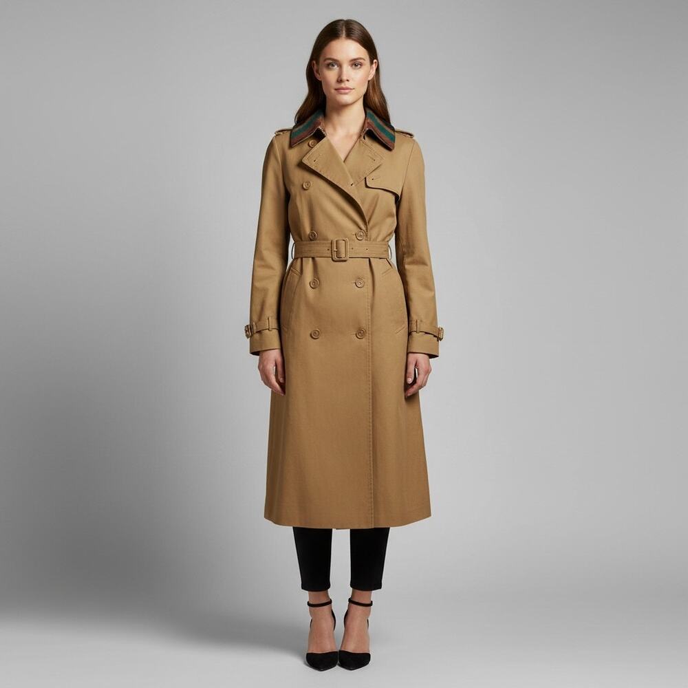 Vintage PBD International Trench Coat Women's 13/14 Tan Belted Removable Collar